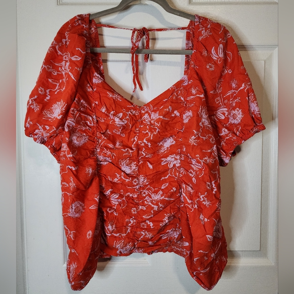 AVA & VIV 3X Orange & Pink‎ Ruched Top